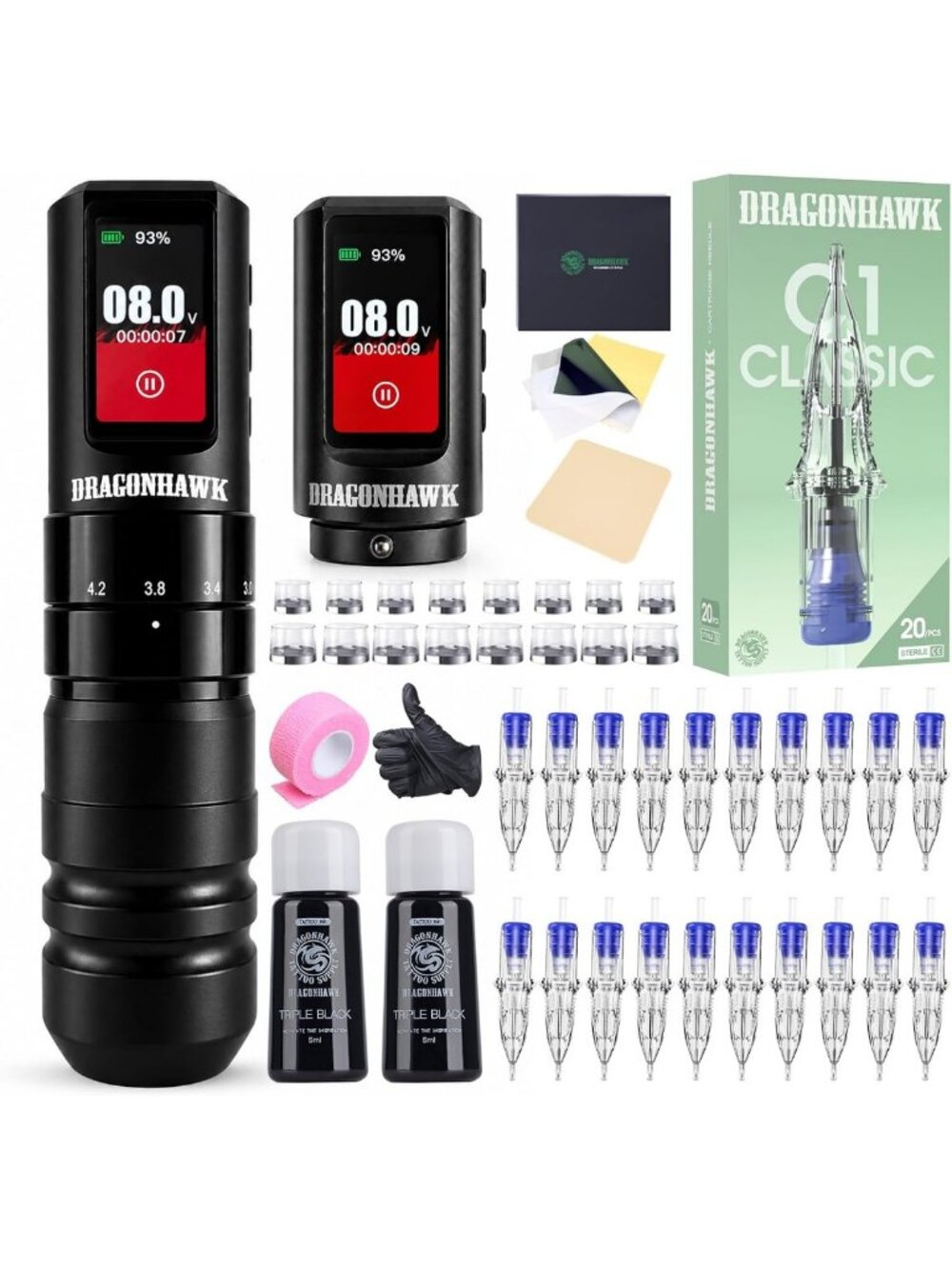 Wireless Tattoo Kit with 7-Stroke Pen & Dual Battery - Professional Tattoo